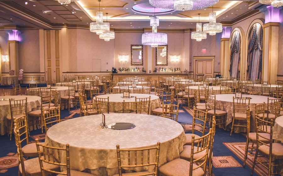 Indoor banquet decor for wedding celebration